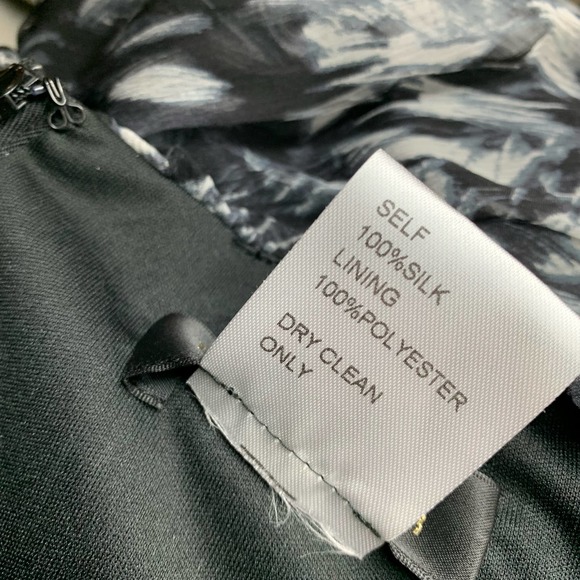 TADASHI SHOJI Draped Silk Sheath Dress Watercolor Black Gray White Scoop Neck 8 - Picture 10 of 10